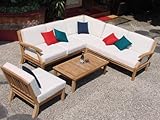 New Luxurious 5 Piece Teak Sectional Sofa Set - 2 Love Seats, 1 Lounge Chair, 1 Corner Pc & 1 Coffee Table [SM1]