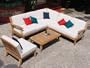 New Luxurious 5 Piece Teak Sectional Sofa Set - 2 Love Seats, 1 Lounge Chair, 1 Corner Pc & 1 Coffee Table [SM1]