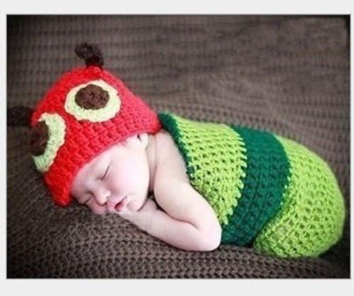Photography Prop Baby Costume Cute Crochet Knitted Hat Cap Girl Boy Caterpillar