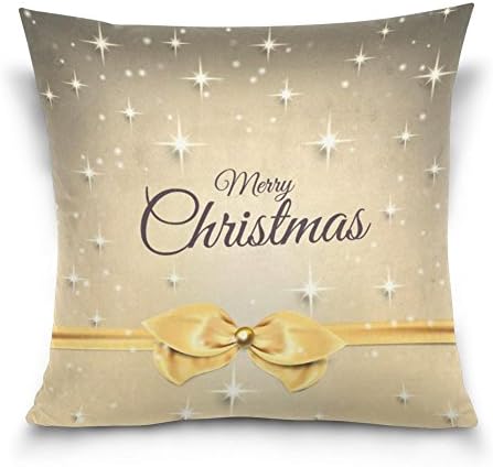JARMEOS Custom Fashion Gold Bowknot Sparkle Merry Christmas Throw Pillow Case Cushion Cover Home Office Decorative,Square 18 X 18 Inches