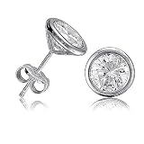 Sterling Silver Earrings Bezel Martini Set Round Cubic Zirconia CZ Solitaire Stud Earrings (2.5 ct.tw) - Ideal Gift For Anniversary, Engagement, Wedding, Birthday, Romantic For Her