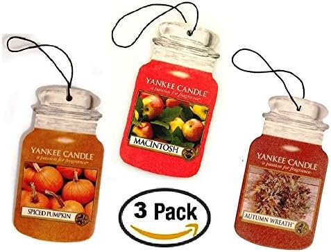 Yankee Candle FALL FAVORITES Car Jar Trio -- Autumn Wreath, Spiced Pumpkin, Autumn in the Park - Set of THREE Car Jars