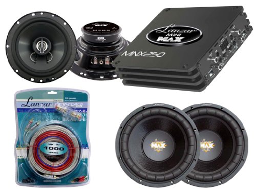 Lanzar Deluxe Amplifier/Subwoofer/Speakers/Installation Package for Car/Truck/SUV -- MNX250 1000W 2 Channel Mini Mosfet Amplifier + MX62 6.5" 180W 4 Way Coaxial Speaker + Pair of MAXP84 Max Pro 8" 800W Small Enclosure 4 Ohm Subwoofer + LQ102PS Contaq 10 Gauge Power and Speaker Amp Kit.