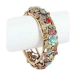 Gold Tone Crystal  Flowers Stretch Bangle Bracelet Fashi