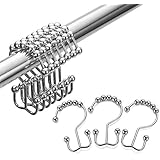 #1 TOP RATED CURTAIN HOOKS Double Shower Curtain Hooks, Amazer Bathroom&nbsp;Decorative&nbsp;Rustproof&nbsp;Metal Double Glide Shower Curtain Hooks and Rings with 100% Stainless Steel, Polished Chrome, Set of 12