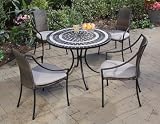 5pc Outdoor Dining Set with Ringed Pattern Tile Top in Black Finish