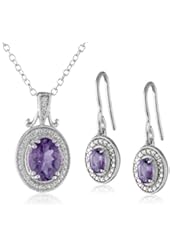 Sterling Silver Oval Gemstone Earrings and Pendant Necklace Jewelry Set