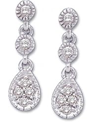 14k White Gold Diamond Dangle Earrings - 1/8cttw