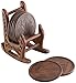 5 Inches Wood Drink Coasters Set with 6 Round Table Coasters and Brown Rocking Chair Coaster Holder
