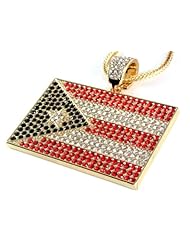 Fully Iced Out Gold Puerto Rico Flag Pendant & 36" Franco Necklace