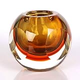 Hand Blown Golden Amber Sommerso Art Glass Candle Holder 4" tall