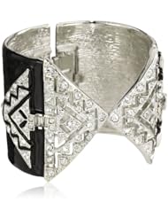 Kenneth Jay Lane Rhinestone, Black Enamel Deco Hinged Cuff Bracelet