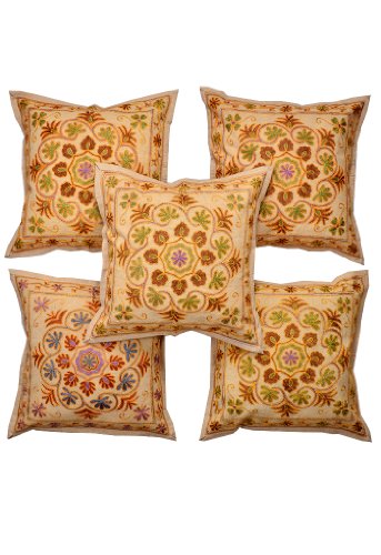 Imagen principal de Algodón indio seda hechas a mano hilo de bordar Trabajo Cushion cover set Tamaño 17 x 17 pulgadas Juego de 5 piezas