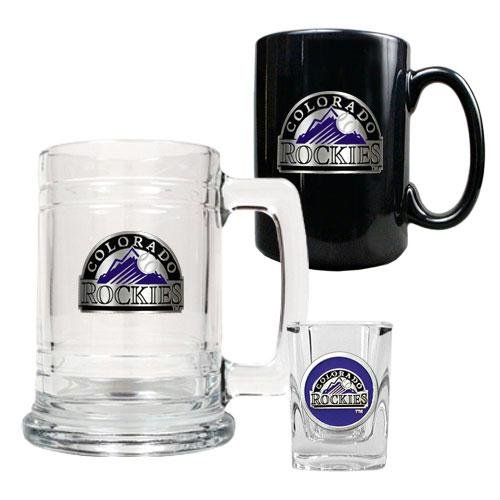 MLB Colorado Rockies 15-Ounce Tankard, 15-Ounce Ceramic Mug & 2-Ounce Shot Glass Set - Primary Logo