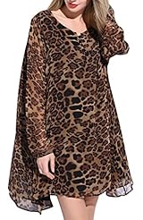 Chiffon Long Sleeves Leopard Print  Dress