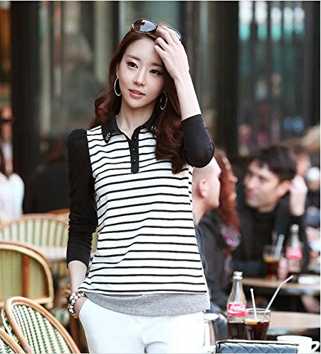 ブラウスボーダー柄エレガント黒J141015-18Bc_M