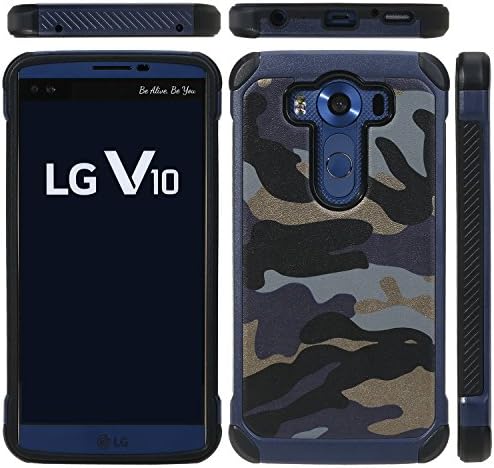Shockproof Armor Case for Lg V10 Pc+tpu Dual Layer Hybrid Protected Hard Case Cover for Lg V10 Camouflage (Blue)