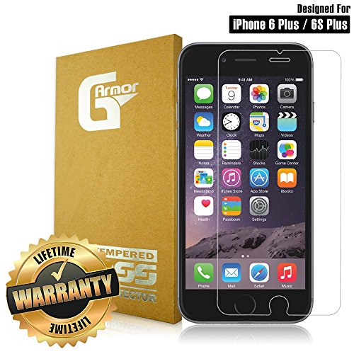 iPhone 6 Plus / 6s Plus Screen Protector by G-Armor - Ultra Clear Scratch Resistant Tempered Glass Protective Cover Screen Saver with Lifetime Warranty