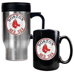 Boston Red Sox MLB Stainless Steel Travel Mug & Black Ceramic Mug Set - Primary Logo