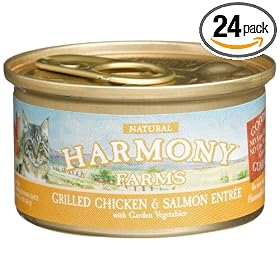 HARMONY FARMS Grilled Chicken & Salmon Entree with Garden Vegetables for Cats, 3-Ounce Cans (Pack of 24)