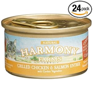 HARMONY FARMS Grilled Chicken & Salmon Entree with Garden Vegetables for Cats, 3-Ounce Cans (Pack of 24)