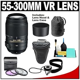 Nikon 55-300mm f/4.5-5.6G VR DX AF-S ED Zoom-Nikkor Lens with HB-57 Hood & Pouch Case + H600 Holster Case + 3 UV/FLD/CPL Filters Kit for D40, D60, D90, D300s, D3000, D3100, D5000 & D7000 Digital SLR Cameras