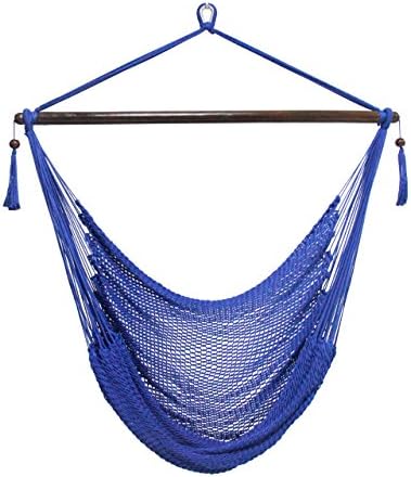 Apricis Fashionable Hanging Caribbean Hammock Chair for Indoor or Outdoor leisure,330 Pounds Weight Capacity Included Hanging Hardware,40 Inch Wide Seat.(Deep Blue)