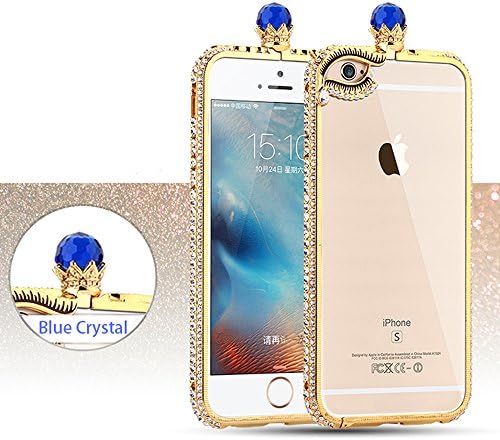 iPhone 6 Case /iPhone 6s Case Crystals Rhinestone Bling Gold Metal Frame Bumper Sparkle Jeweled 100% Handcrafted with Shining Diamond 4.7 inch-Blue Crystal Ball