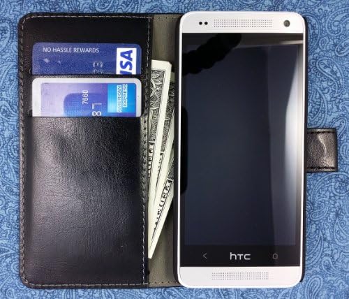 High Quality Vintage Vegan Leather Folio Wallet Case with Magnetic Enclosure and Kickstand for HTC ONE Mini M4 / PO58200 / PO58220 / 601S / 601E / 601N - Black