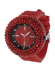GENEVA PLATINUM 2105 Womens Rhinestone Silicone Watch-RED