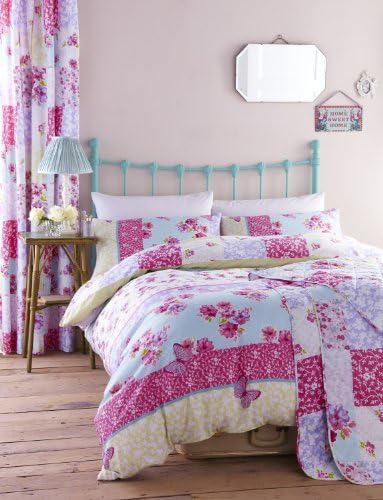 Catherine Lansfield Gypsy Patchwork Floral & Butterfly Duvet Set Cotton Blend Easy Care Bed Linen (King)