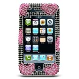 Premium Luxurious Designer Hard Diamond Crystal Snap-on Case for Apple iPhone 3G, 3GS 3G-S - Black with Pink Hearts Crystals
