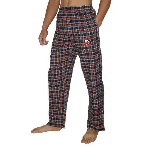 Mens NHL New York Islanders Plaid Cotton Thermal Sleepwear / Pajama Pants - Dark Blue & Orange (Size: S)