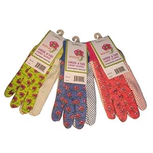 G & F 1852-3 Women Soft Jersey Garden Gloves 3-Pairs Green/Pink/Blue per Pack