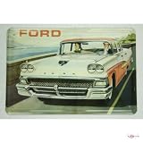 Blechschild 50er Jahre Ford auf der K&uuml;stenstra&szlig;e 20 x 30 cm tin sign enseignes en met&aacute;l Metallschild Retro Werbung Blechschilder