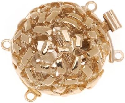 23K Gold Plated 2-Strand Box Clasp - Round Dome With Rectangular Pattern 21x20mm