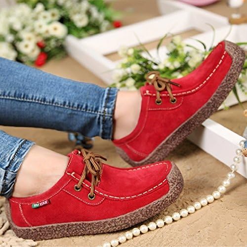 2015 spring women genuine leather shoes woman Hand-sewn suede leather flats cowhide flexible boat shoes women loafer plus size
