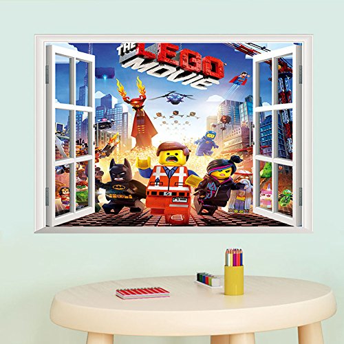 Fange DIY Removable Lego LEGO Games 3D Windows Art Mural Vinyl Waterproof Wall Stickers Kids Room Decor Nursery Decal Sticker Wallpaper 27.5''x19.6''