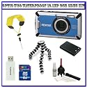 Pentax Optio W80 Waterproof 12.1MP Digital Camera (Azure Blue) + Pentax Floating Strap + Transcend 8GB SDHC w/ Card Reader/Writer + Joby Mini Table Top Tripod + Spare D-LI78 Rechargeable Li-Ion Battery