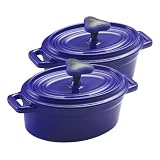 Rachael Ray 12-Ounce Cast-Iron Covered Oval Casseroles, Set of 2, Blue