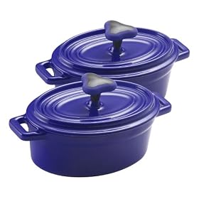 Rachael Ray 12-Ounce Cast-Iron Covered Oval Casseroles, Set of 2, Blue