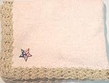 Hand Machine Knitted Finished with Hand Crochet Light Pink Color Cotton Infant Girls Blanket Hand Crochet Trimmed with Beige Color Chenille and Star American Flag