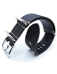 26mm MiLTAT G10 Grezzo Zulu watch strap / band, Black Leather, P