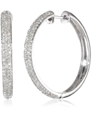 10k Gold Round-Cut Pave Diamond Hoop Earrings (1 cttw, H-I Color, I2-I3 Clarity)