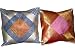 2 AirForce Blue Cushion Covers Orange Vintage Silk Sari Zari Borders Toss Pillow Shams 16"