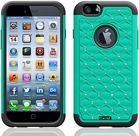 CocoZ®iPhone 6 Plus 5.5 NEW Case Combo Hybrid Case Glitter Bling Diamond Dual Layer Pc Silicone Protective Case 1 Diamond Anti Dust Plug Stopper(random Color) Advanced Shock Absorption Protection [ for iPhone 6 Plus 5.5 ] (Mint Green with Black)