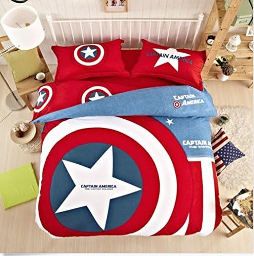 Captain America 's Shield - Blue White Red - 4 Piece Queen Duvet Set - Cotton - 600 Thread Count