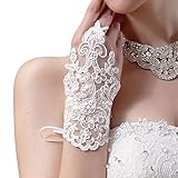 Aokdis Bride Wedding Party Dress Fingerless Rhinestone Lace Satin Bridal Gloves