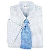 Paul Fredrick Non-Iron Cotton Grid Short Sleeve Dress Shirt