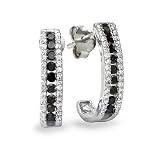 Sterling Silver Ladies Round Black and White Diamond Huggies Hoop Earrings (0.65 cttw, H I color, I1 I2 quality) 51rFme0a8WL. SL160 Sterling Silver Ladies Round Black and White Diamond Huggies Hoop Earrings (0.65 cttw, H I color, I1 I2 quality)